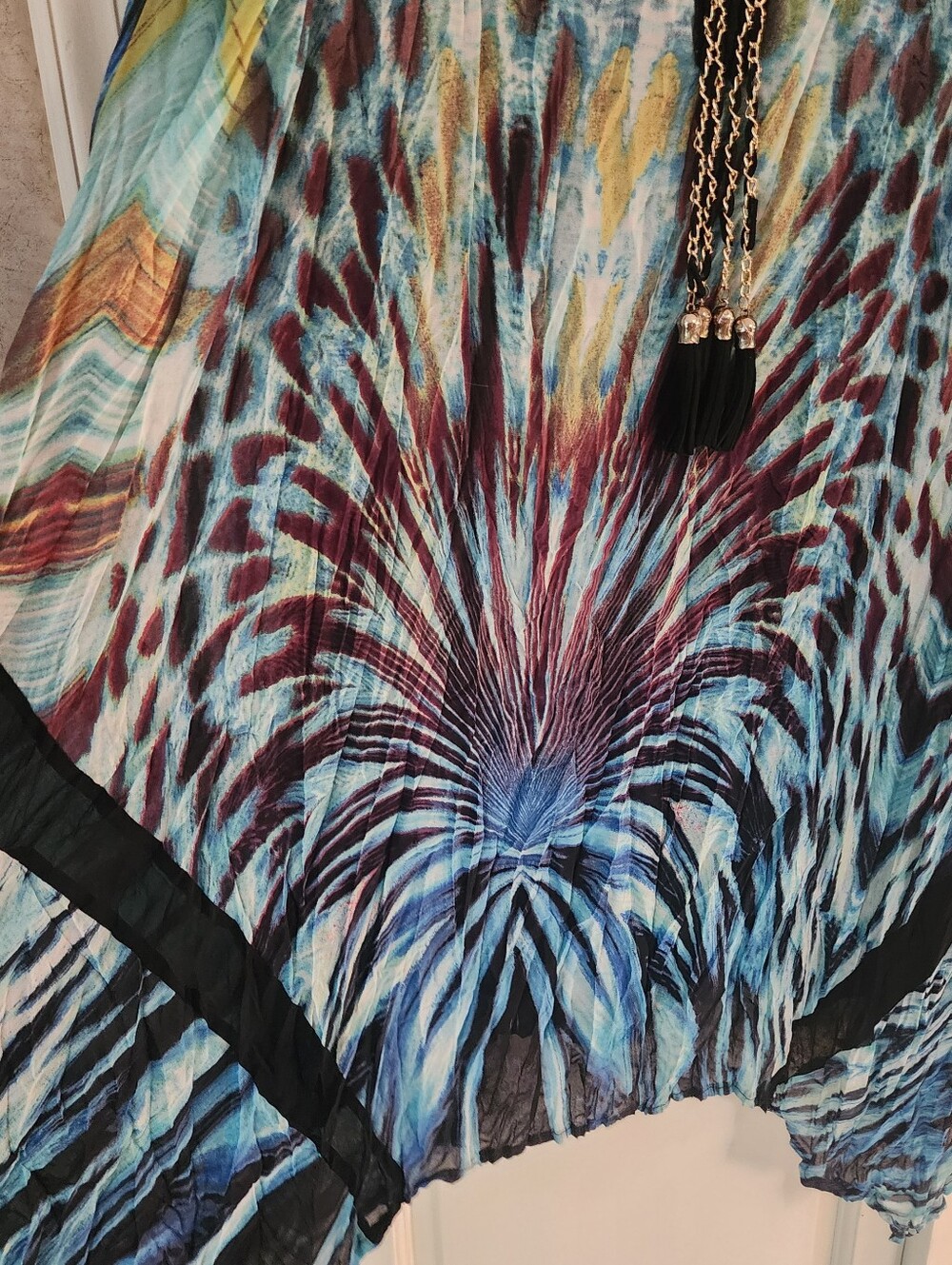 V-Neck Blue Tie-Dye Asymmetrical Handkerchief Hem Dress - Picture 4 of 4